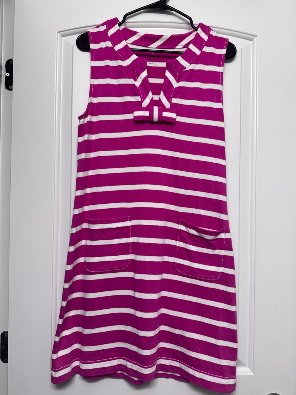 Kate Spade Women’s Sleeveless Striped Bow Pocket Dress - Fuchsia & White